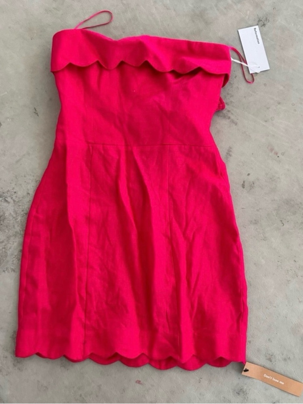 Reformation Hot Pink Scalloped Strapless Dress